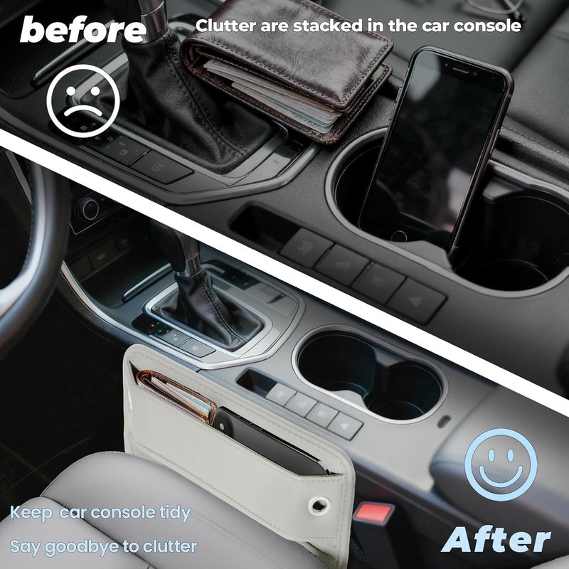 PLEW 2-Packs Car Seat Gap Filler, Premium Leather Console Organizer Universal Fit for Car SUV Truck Multi-Purpose Essentials Organizer - Anti-Drop Auto Interior Accessories（Macchiato Beige - Image 3